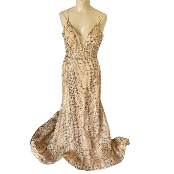 Amarra Colorful Glitter Sequin Tulle Satin Tie Back Floor Length Prom Dress - Picture 9 of 16